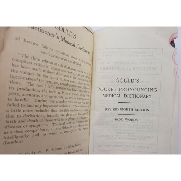 Goulds Pocket Pronouncing Medical Dictionary 40000 Words Eighth Rev. Ed. 1922 - Picture 6 of 9